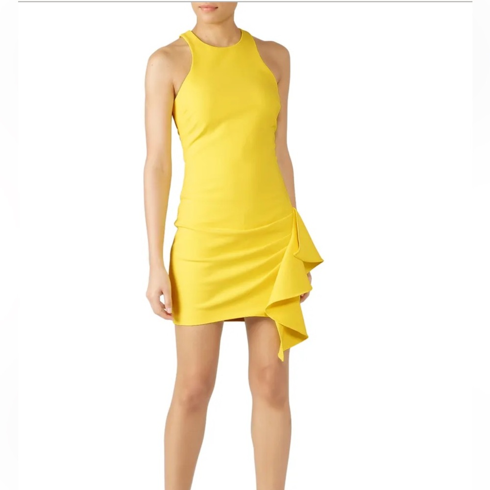 CINQ A SEPT Makayla Side Ruffle Mini Dress in Neon Yellow Sheath Dress - Size 2